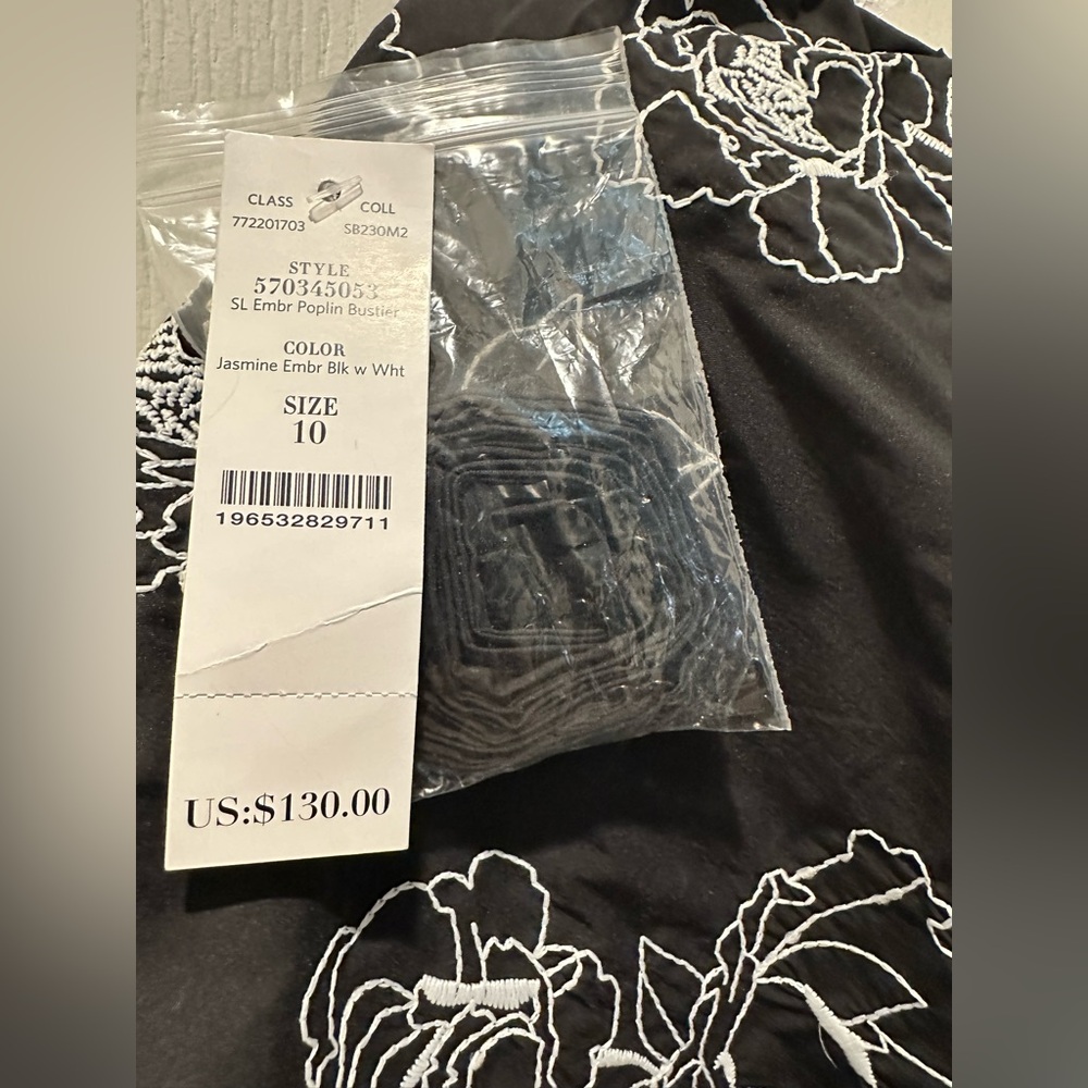 NWT White House Black Market Embroidered Poplin Bustier in Jasmine Black/White - Picture 6 of 7